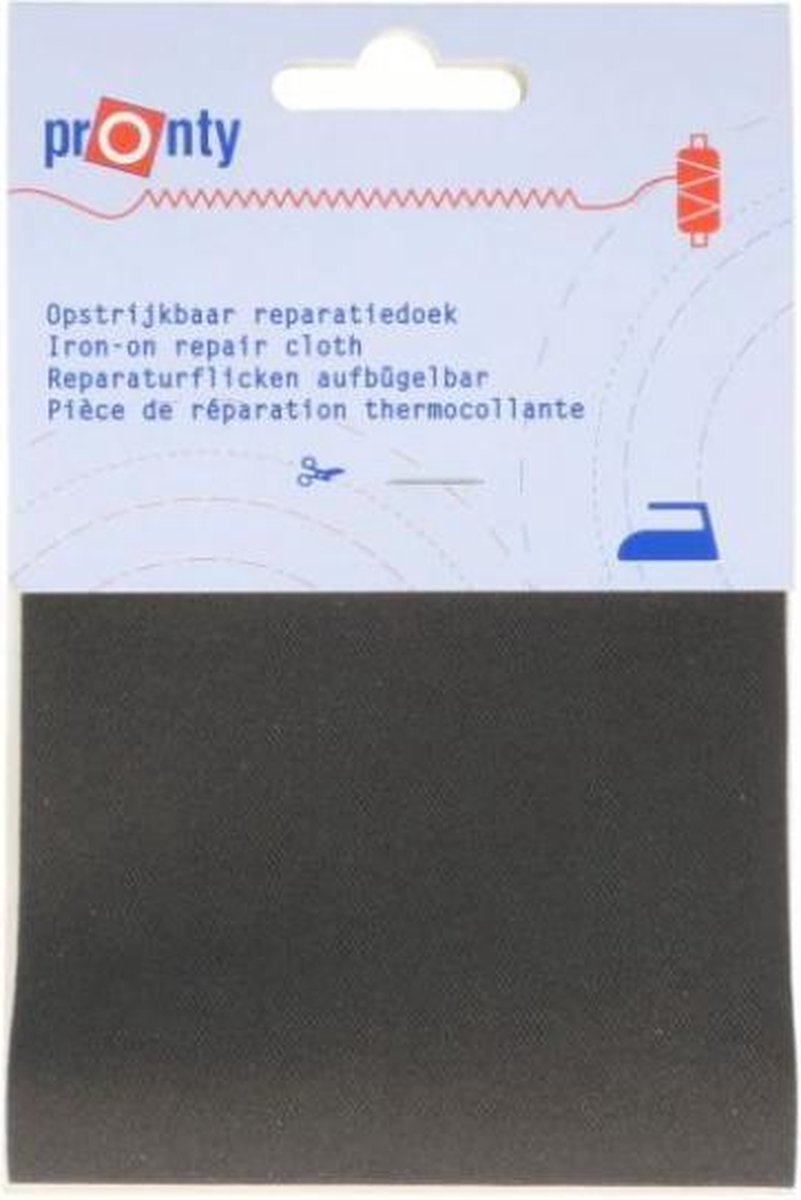 Pronty opstrijkbaar reparatiedoek - opstrijk doek zwart keper katoen - 10 x 40 cm art. 535.630.090