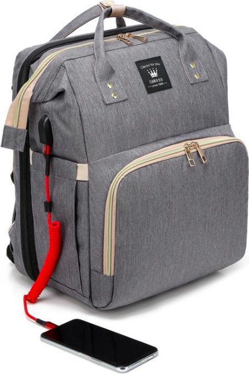 MIRO Luiertas Babytas Multifunctioneel Met Babybedje Verschoonbedje Alles In 1 Grijs + USB Poort