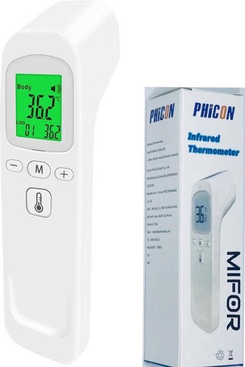 MIFOR - Voorhoofdthermometer - Professionele Infrarood Thermometer - GRATIS BATTERIJEN - 1 SECONDE METING - Display Kleurverandering bij verhoging