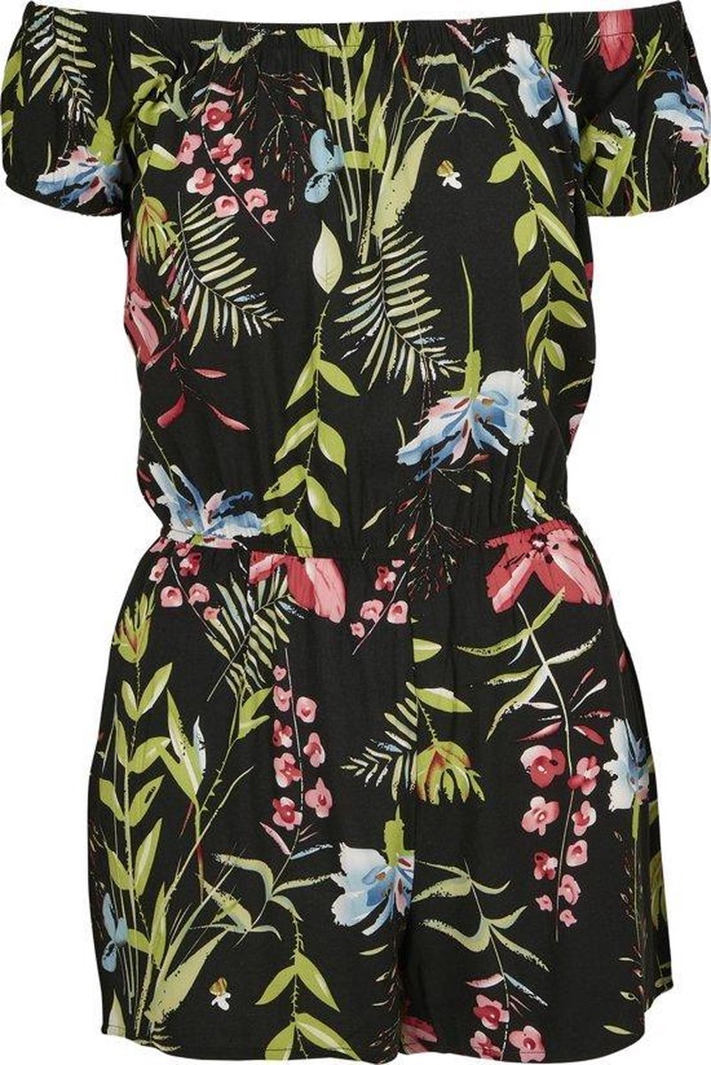 Dames Ladies AOP Off Shoulder Short Jumpsuit zwart