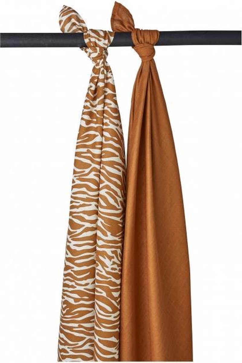 Meyco 2-pack Swaddle Zebra-Uni camel - 120x120 cm