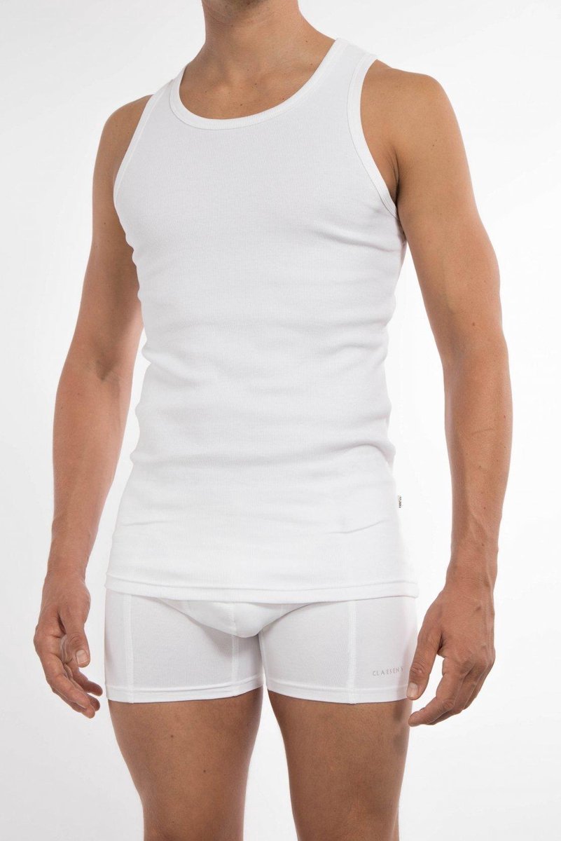 Claesen's Rib Singlet Heren Hemd Wit 2-Pack - S