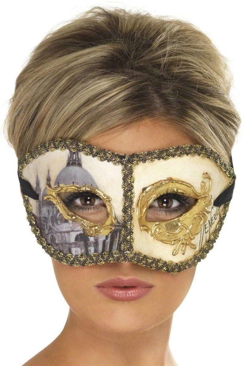 Goukleurig venetiaanse masker voor volwassen - Verkleedmasker