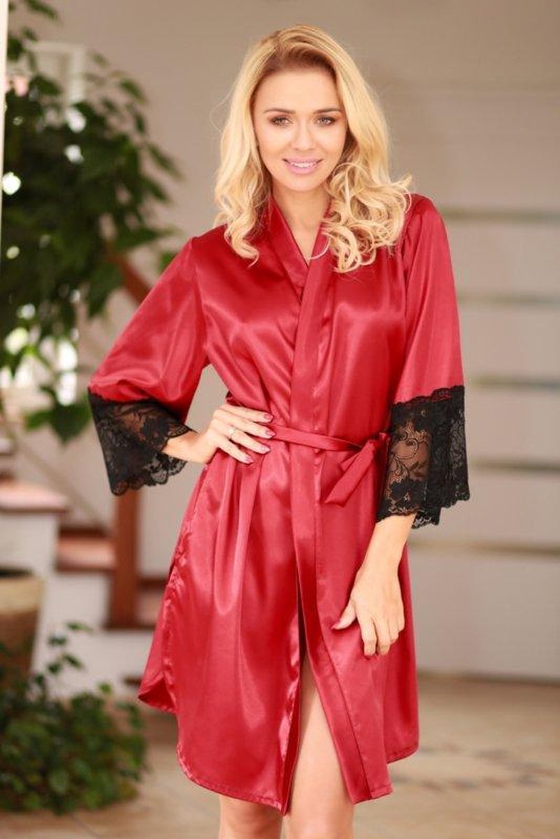 Kalimo Marbella hoogwardige satijn kimono bordeau/zwart L