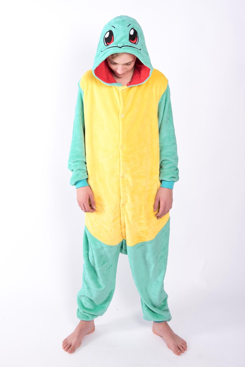 KIMU Onesie Squirtle Pokemon pak schildpad kostuum - maat XL-XXL - Pokemonpak jumpsuit huispak