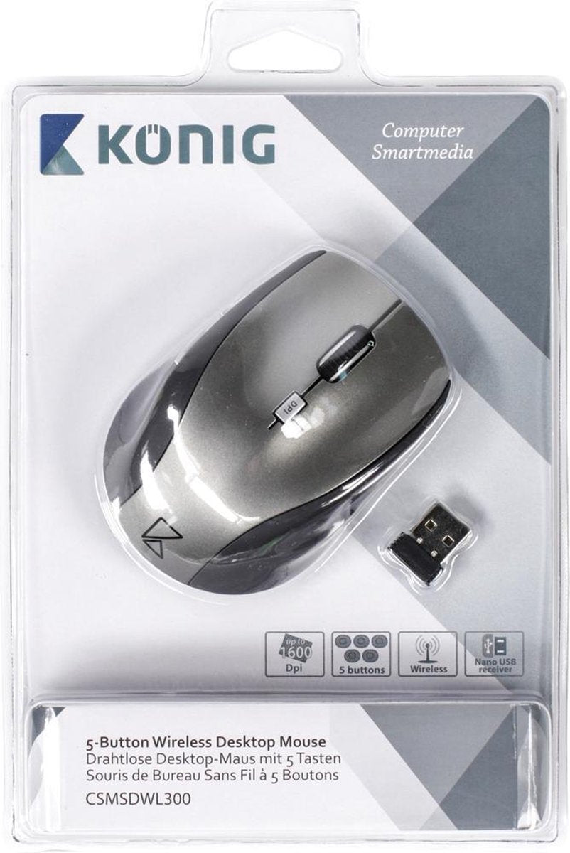König CSMSDWL300 muis RF Draadloos Optisch 1600 DPI Ambidextrous