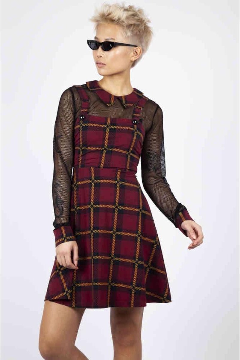 Jawbreaker Korte jurk -L- Passionate By Nature Plaid Overall Bordeaux rood