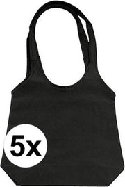 5 x Zwarte opvouwbare tassen met hengsels 35 x 37 cm - Shoppers