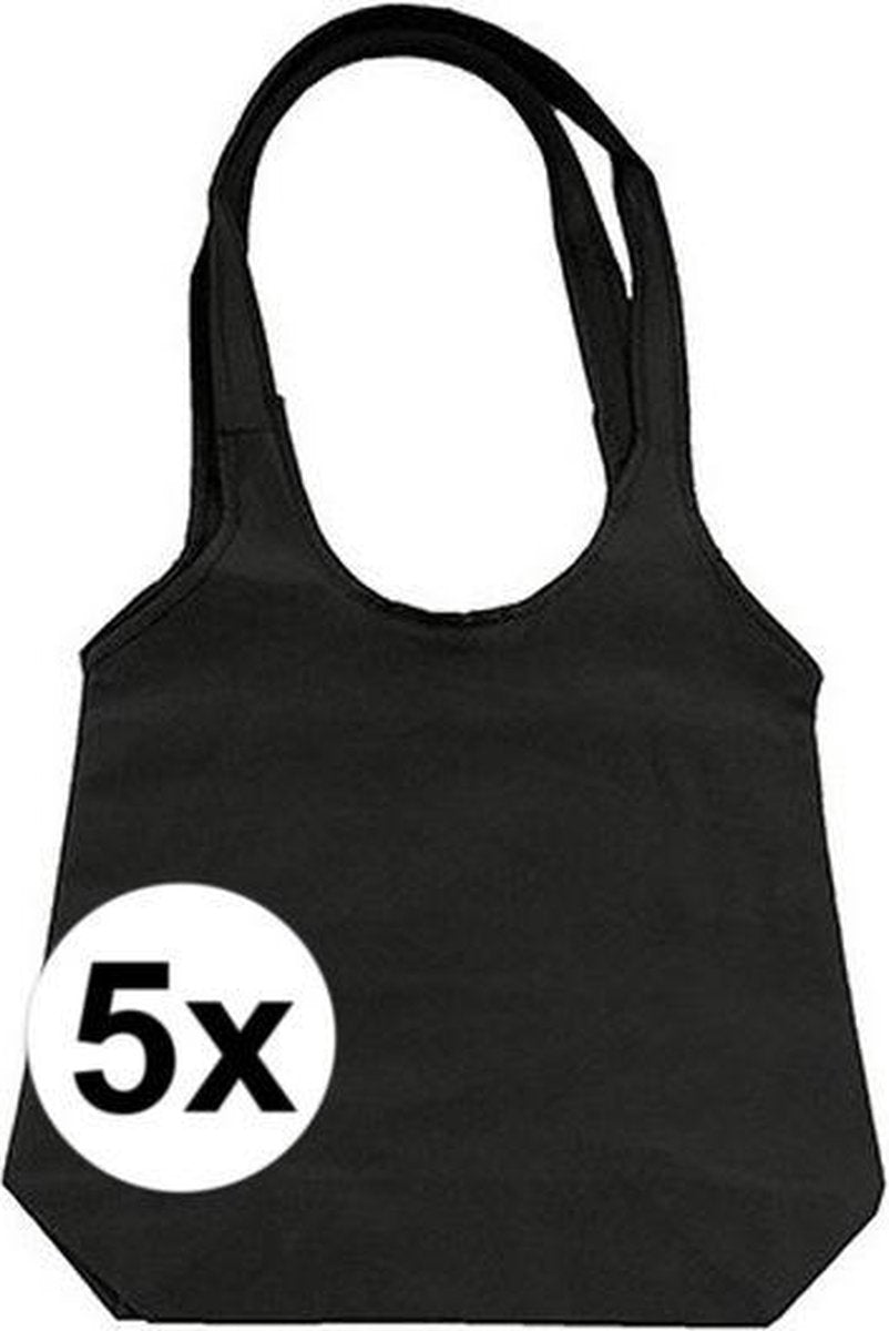 5 x Zwarte opvouwbare tassen met hengsels 35 x 37 cm - Shoppers