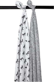 Meyco 2-pack swaddles Zebra animal/Cheetah - black
