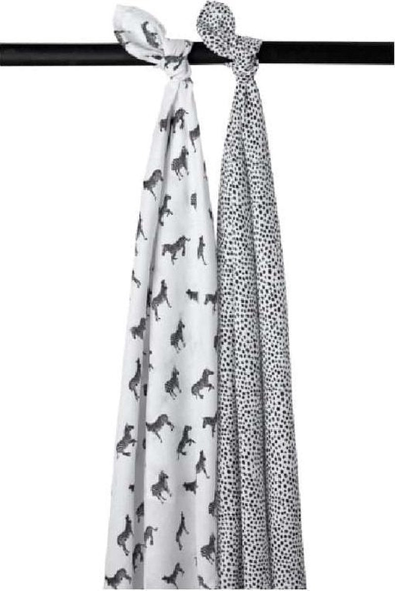 Meyco 2-pack swaddles Zebra animal/Cheetah - black