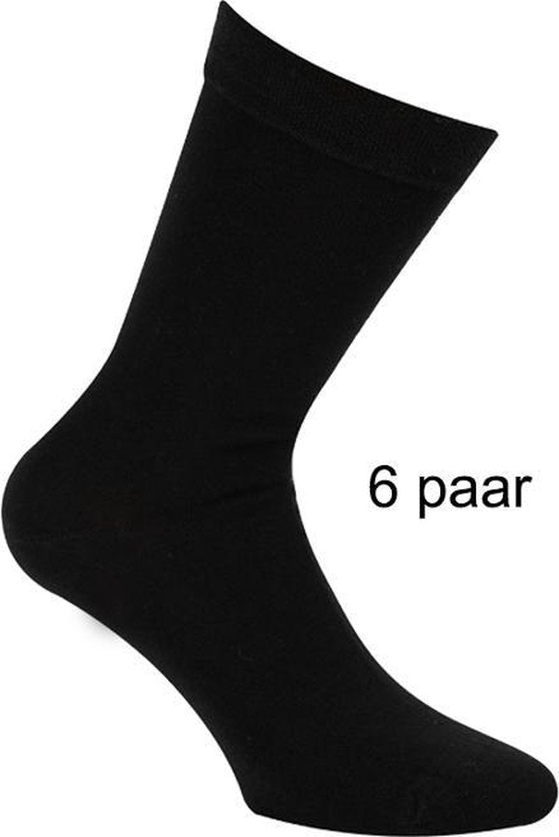 Bamboe sokken met badstof zool – Zwart - maat 46/47 - merk Boru – zonder teennaad – 6 paar