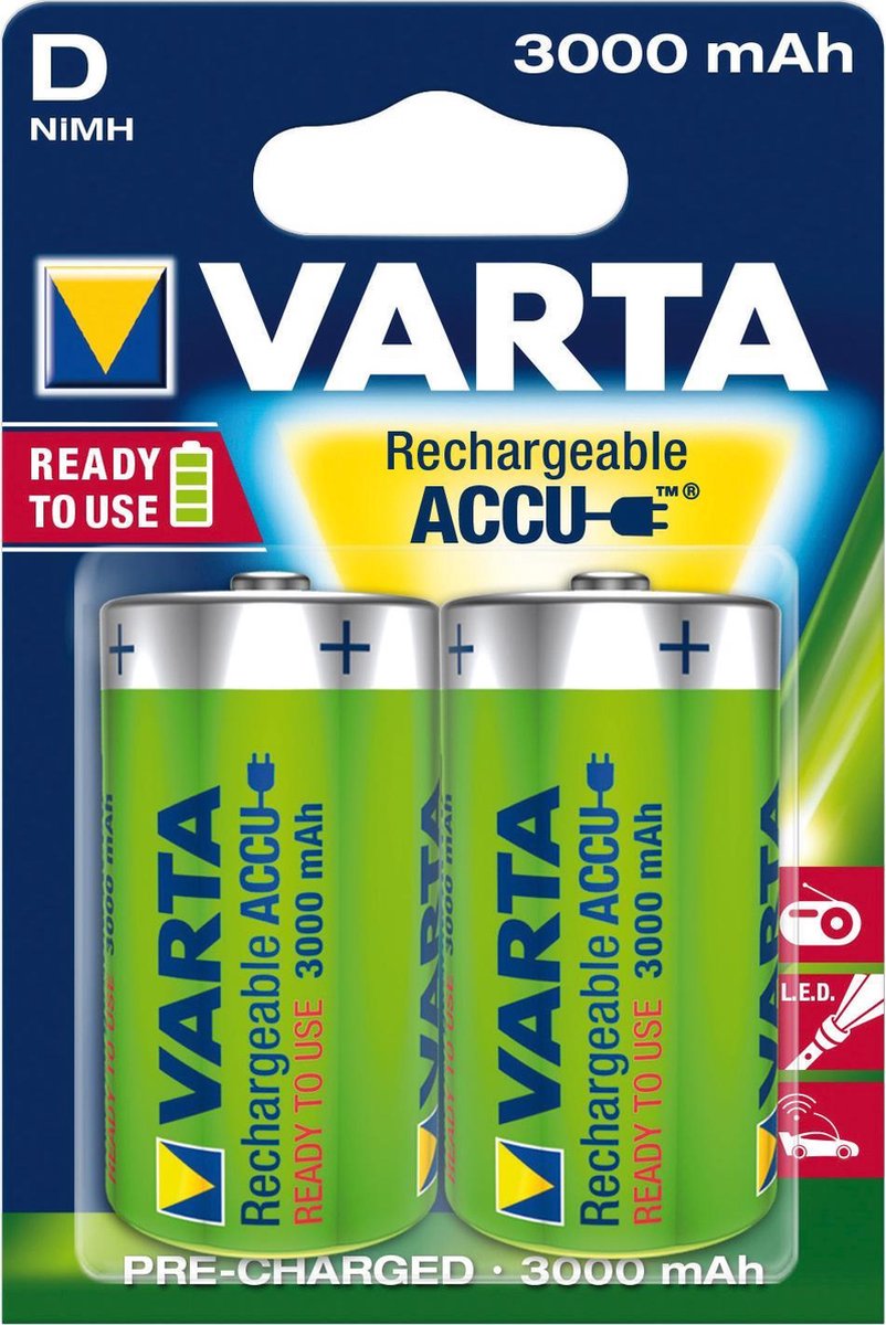Varta oplaadbare batterijen - Varta Power Accu D - Batterij NiMH D/LR20 1.2 V 3000 mAh R2U 2-blister