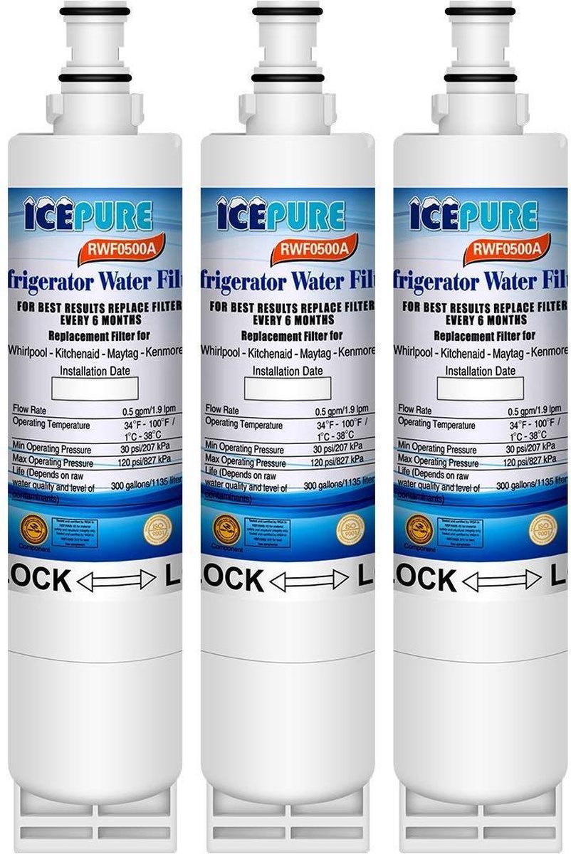 3X Whirlpool SBS200 Waterfilter 484000008726 / SBS002 / SBS001 van Icepure RWF0500A