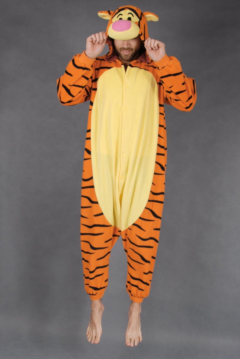 KIMU Onesie Teigetje pak tijger kostuum - maat XS-S - tijgerpak oranje jumpsuit huispak tijgertje 2.0 Winnie de Poeh