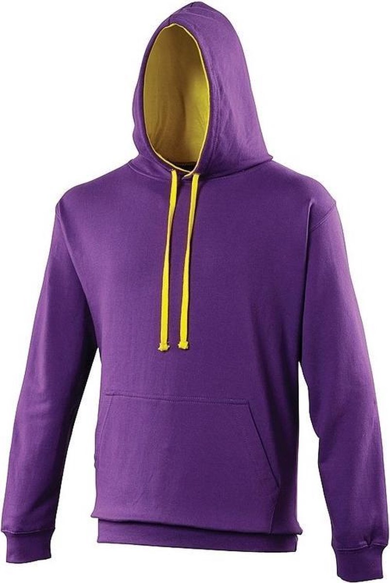 Varsity sweater paars met gele capuchon L