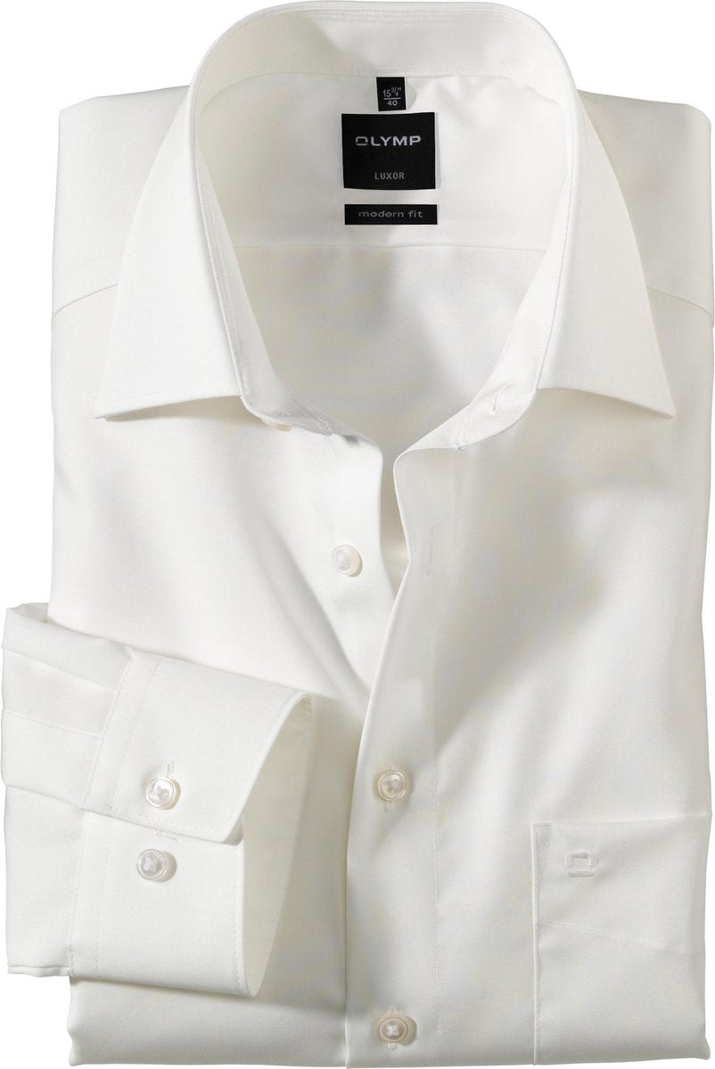OLYMP Luxor modern fit overhemd - beige of off white - Strijkvrij - Boordmaat: 48
