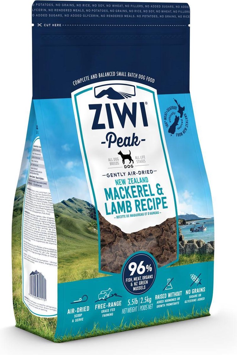 Ziwi Peak Hondenvoeding Air-Dried Mackerel & Lamb 2.5 kg.
