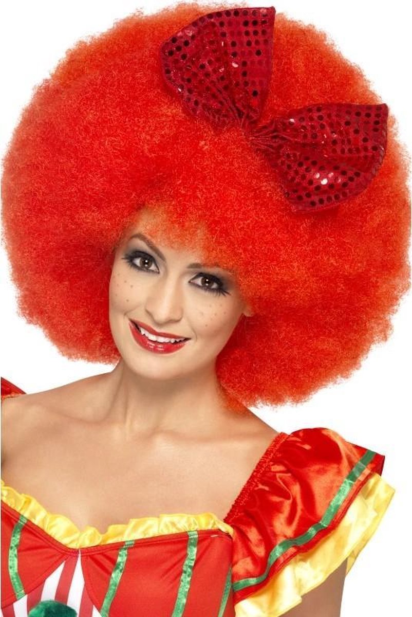 Volwassen rode afro pruik van een clown - Verkleedpruik