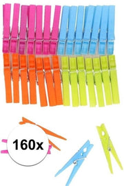 Plastic wasknijpers - 160 stuks - gekleurde knijpers / wasspelden