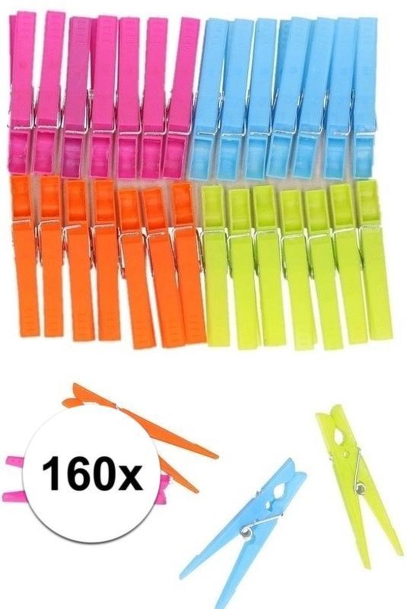 Plastic wasknijpers - 160 stuks - gekleurde knijpers / wasspelden