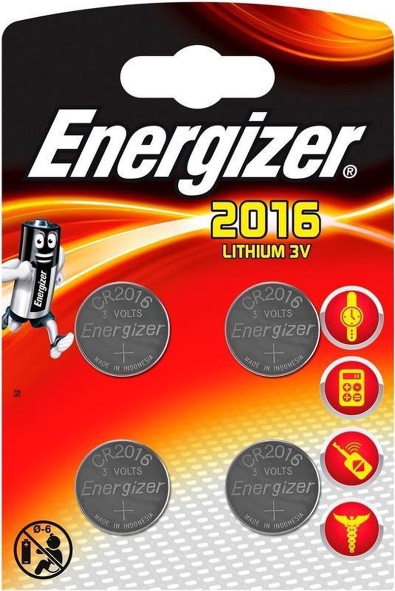 CR2016 Knoopcel Lithium 3 V 90 mAh Energizer CR2016 4 stuk(s)