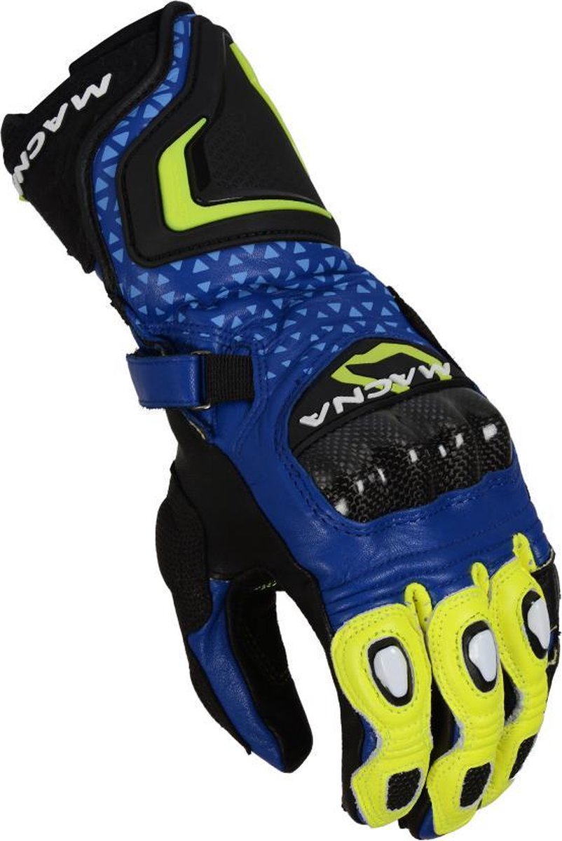 Macna Track R Blue Black Fluo Yellow Motorcycle Gloves  2XL