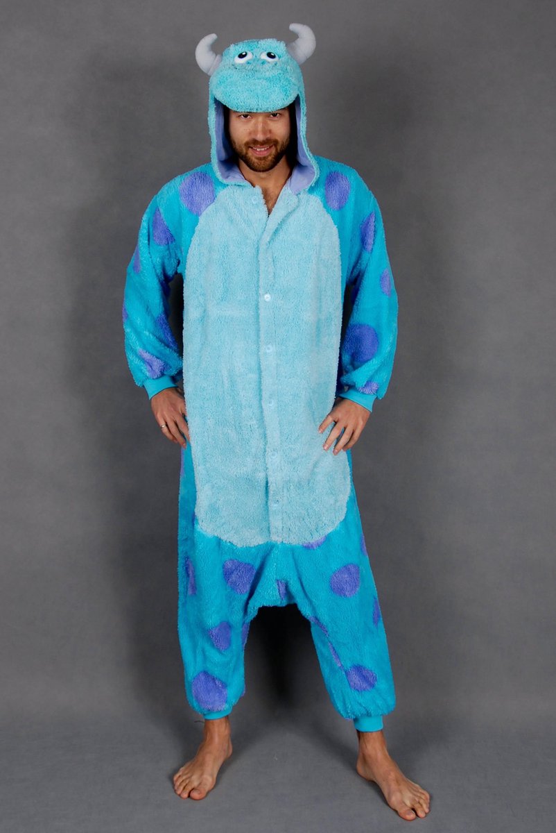 KIMU Onesie Sulley pak Monsters Inc. blauwe draak kostuum - maat M-L - drakenpak jumpsuit huispak