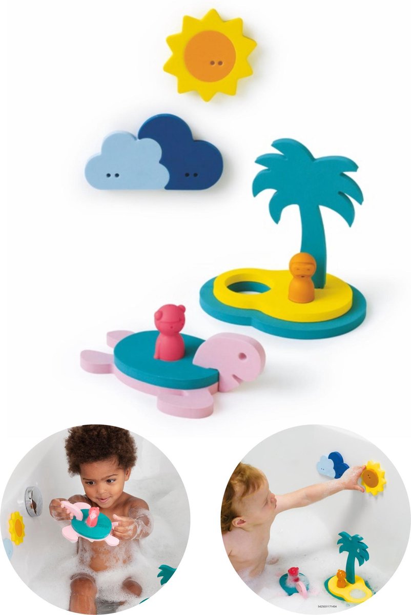 Quutopia Foam Badspeelgoed Badpuzzel Treasure Island met Schildpad - Cadeau Baby Jongen Meisje 1 jaar | 2 jaar | 3 jaar | 4 jaar Blauw