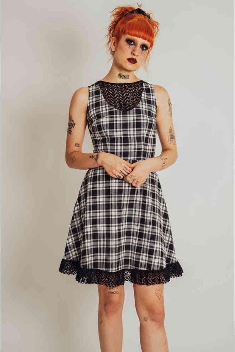 Jawbreaker Skater jurk -XS- It's a Picnic Lace Trim Zwart/Wit