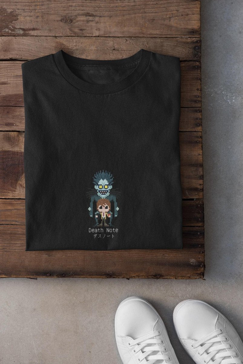 Death Note Yagami Light Shinigami Pixel Art | Kawaii Anime Manga Merchandise | Unisex Zwart Maat L