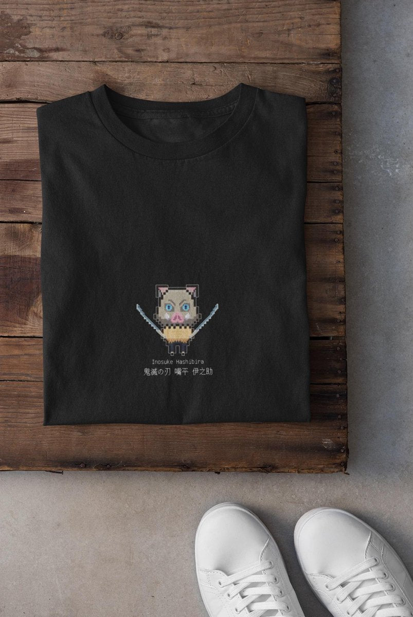 Demon Slayer Kimetsu No Yaiba Inosuke Pig Pixel Art | Anime Manga Merchandise | Fan Art Unisex Zwart Maat M