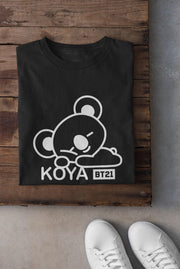 BT21 BTS Koya Rapmon T-Shirt | Cute Kpop Merchandise | Bangtan Boys Army | Schattige Koala | Zwart Maat S