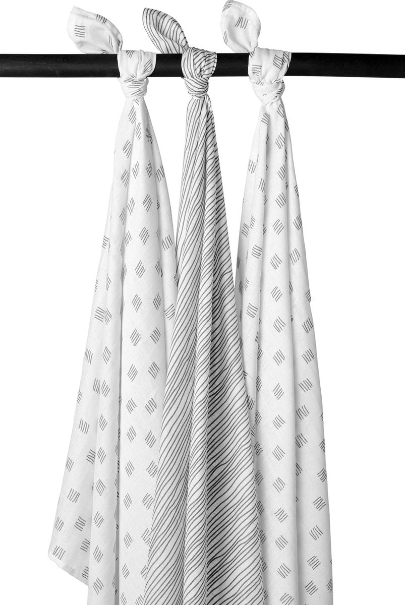 Meyco 3-pack swaddles Block stripe - grijs