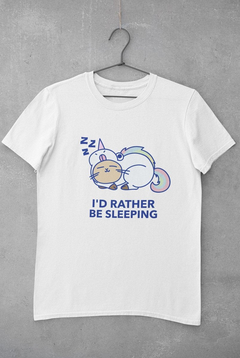 Unicorn Kat Shirt - I Rather be Sleeping - Liever slapen Eenhorn Cat Tee Dieren vriend | Schattig Cute Dier Leuk Grappig Crazy Cat Mom | Maat M