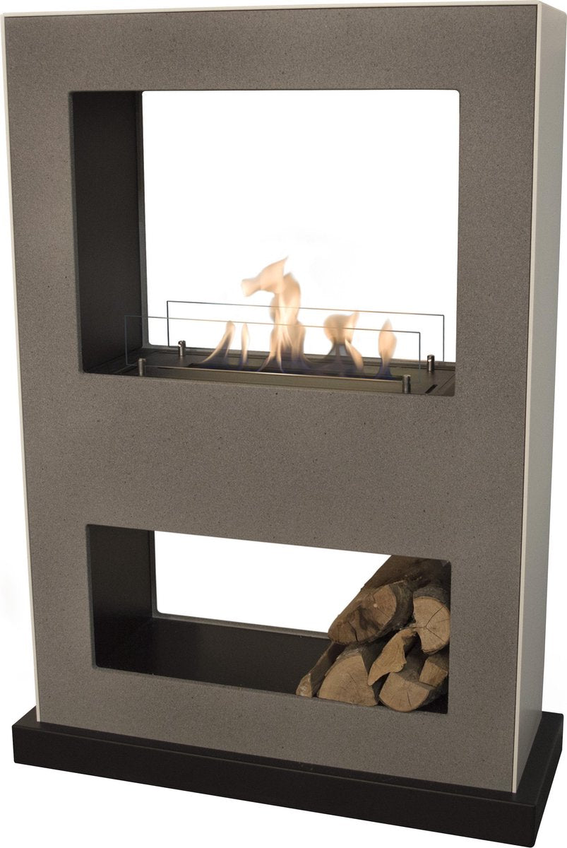 Lasize - moderne vrijstaande verrijdbare bioethanol haard doorkijkhaard - betonlook