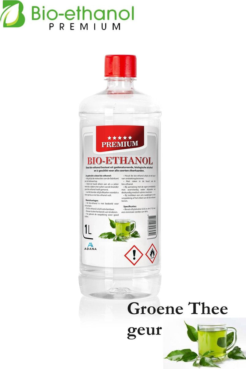 Adana Bio-Ethanol met  Groene Thee geur-PREMIUM- bioethanol -biobrandstof - 1 liter