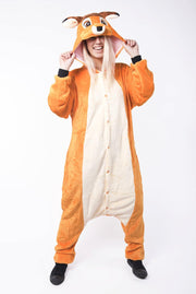 KIMU Onesie Bambi kinder pak hert ree kostuum - maat 146-152 - hertenpak bambipak jumpsuit pyjama