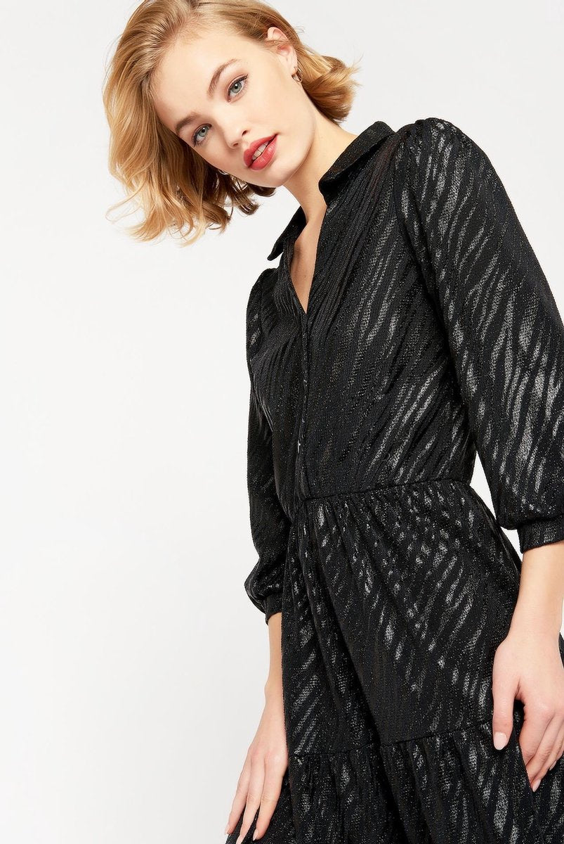 Maxi jurk met metallic tijgerstrepen - Zwart
