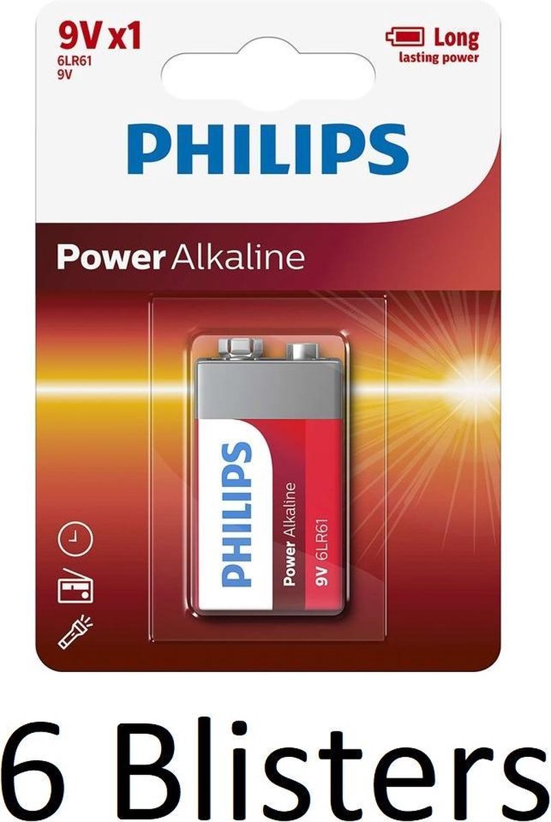 Philips Power Alkaline batterij 9V  (6 Stuks)