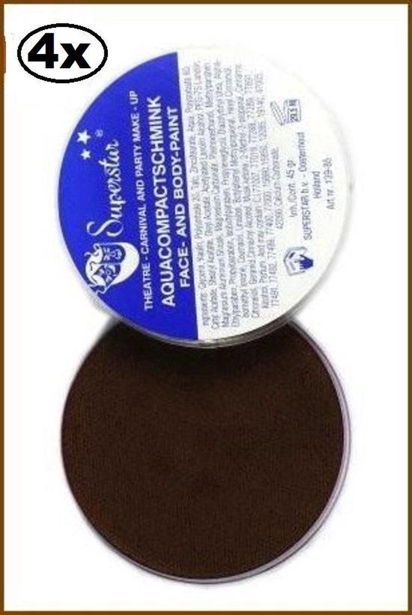 4x Superstar Aqua face & body paint 45 gram bruin