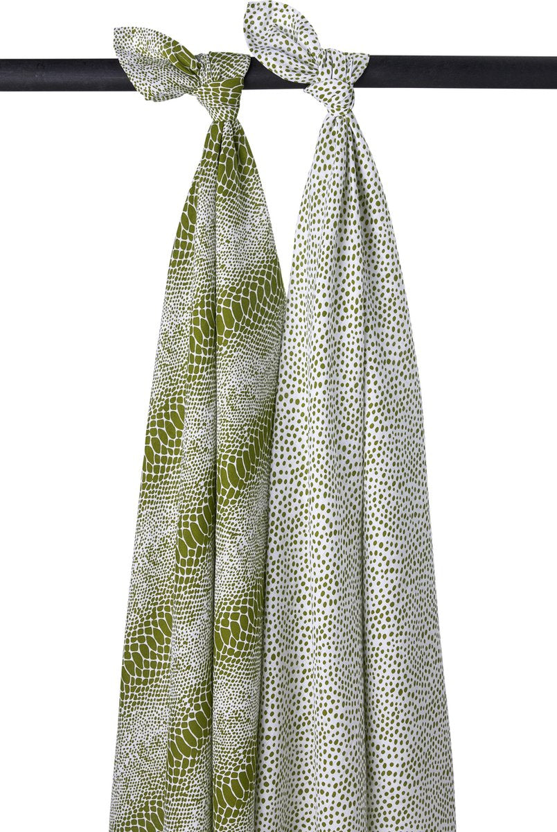 Meyco 2-pack swaddles Snake/Cheetah - avocado