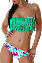 Bandeau Fringe Bikini met Franjes Groen - Maat 40