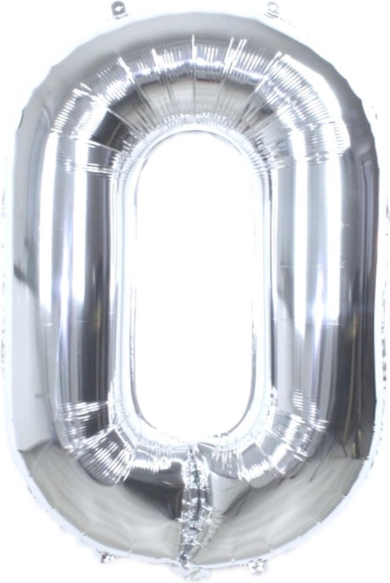 Folie Ballon Cijfer 0 Jaar Zilver 86Cm Verjaardag Folieballon Met Rietje