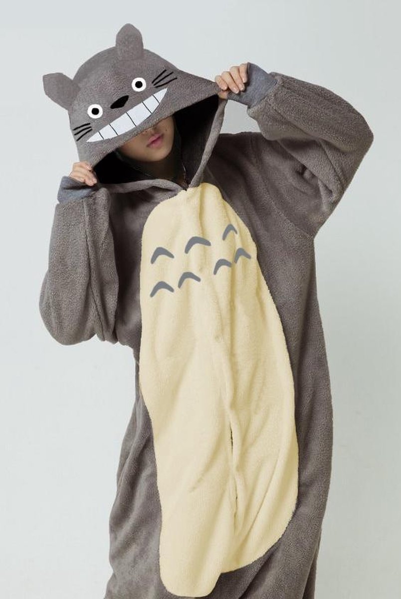 KIMU Onesie Totoro pak kigurumi muis kostuum grijs - maat S-M - Totoropak jumpsuit huispak