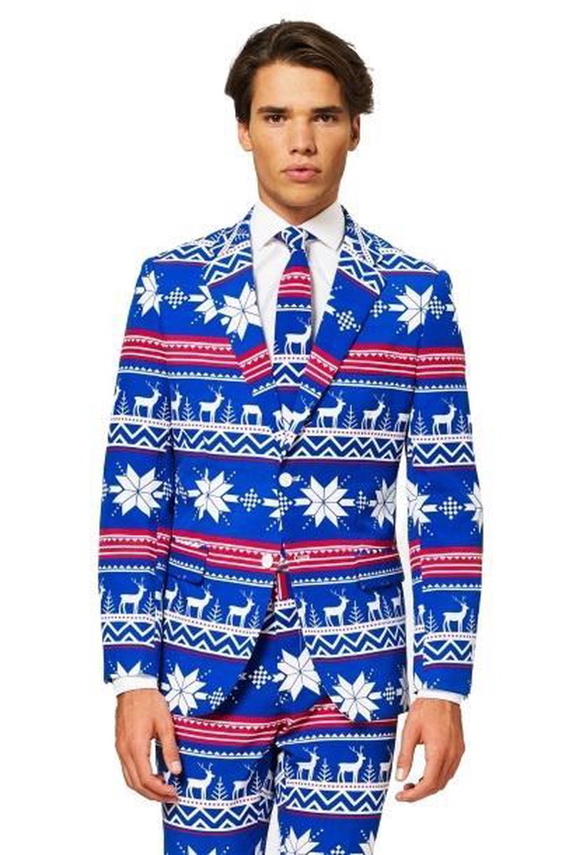 OppoSuits The Rudolph - Mannen Kostuum - Blauw - Kerst - Maat 54