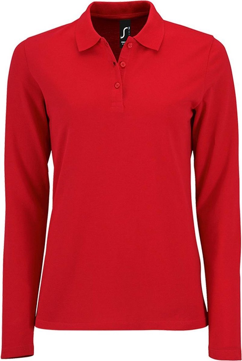 SOLS Dames/dames Perfecte Lange Mouw Pique Polo Shirt (Rood)