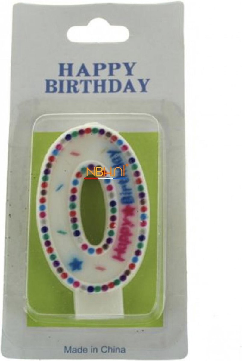 Taartkaars - cijfer 0 - Happy Birthday - Verjaardag kaars