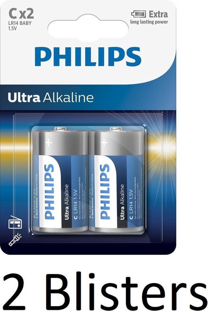 4 Stuks (2 Blisters a 2 st) Philips LR14E2B - C batterij