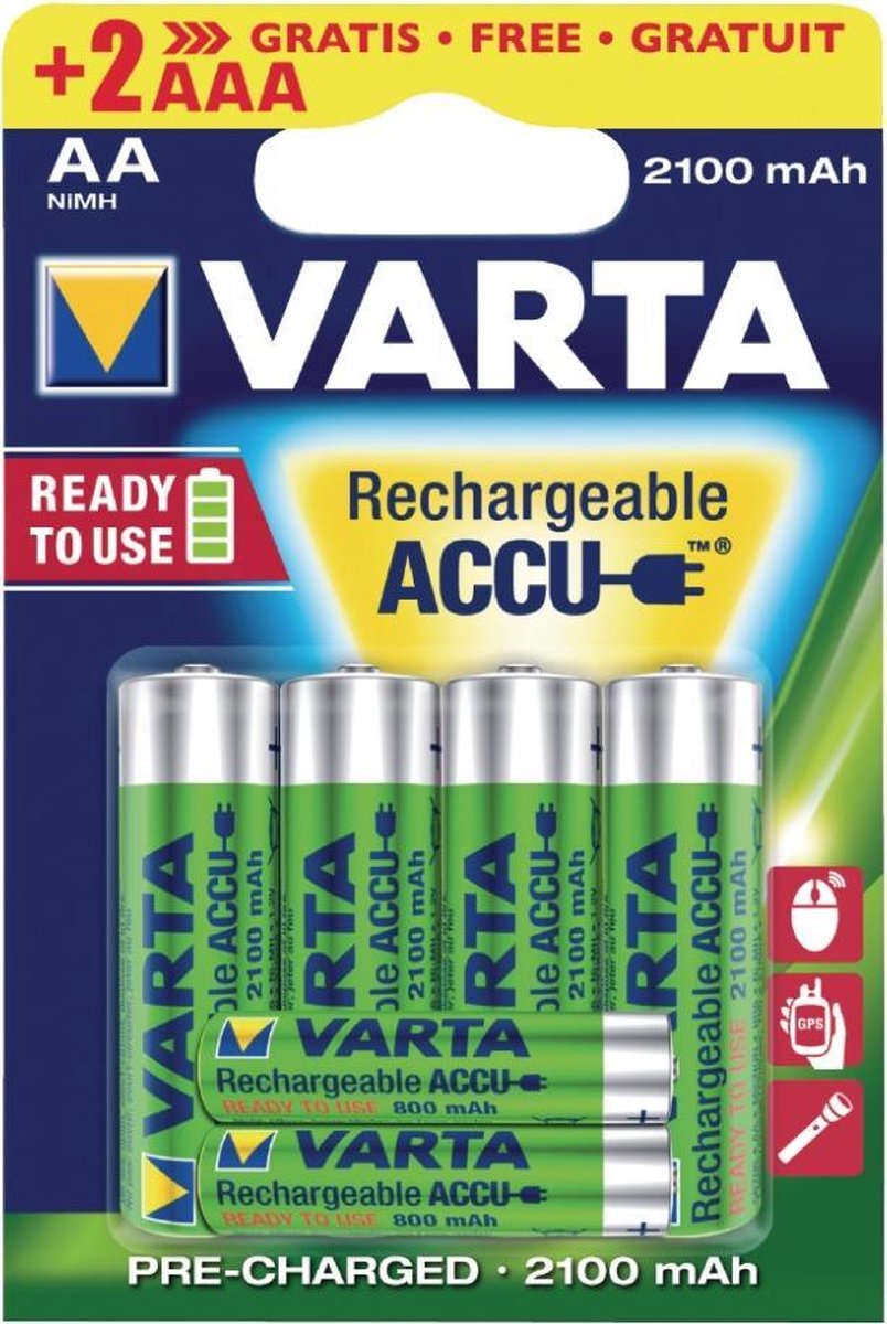 Varta V56706496 Ready2Use 4xAAA + 2xAA Oplaadbare Batterijen